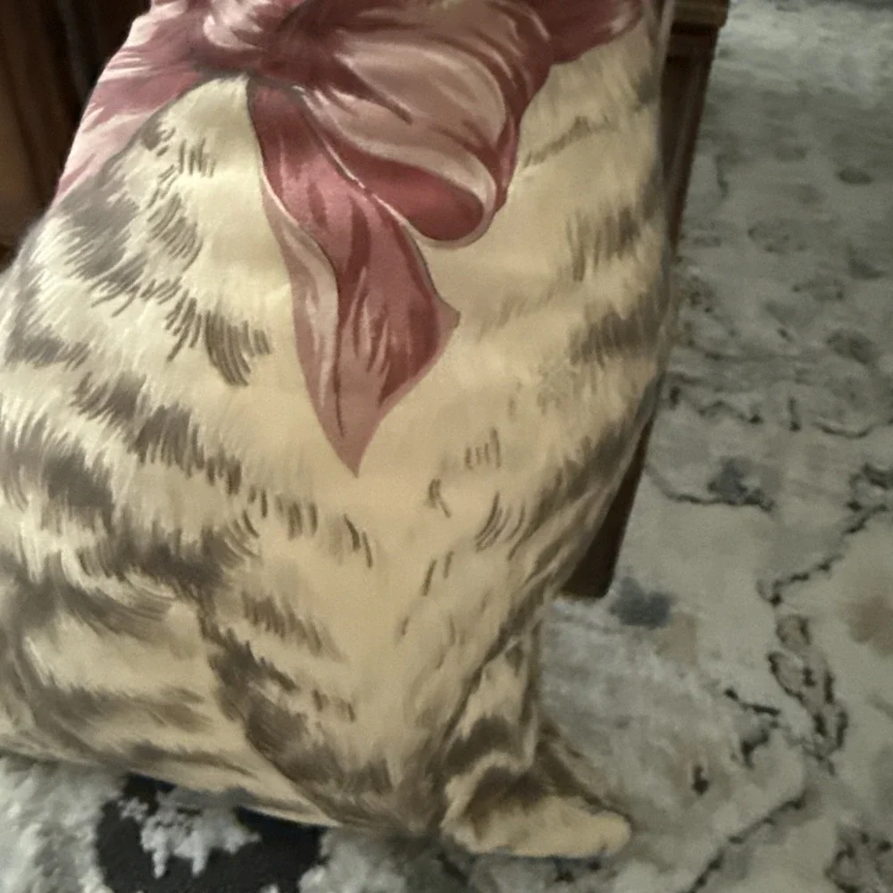 Vintage Tabby Cat Pillow Blue Eyes Pink Bow Brown Cat White Fur